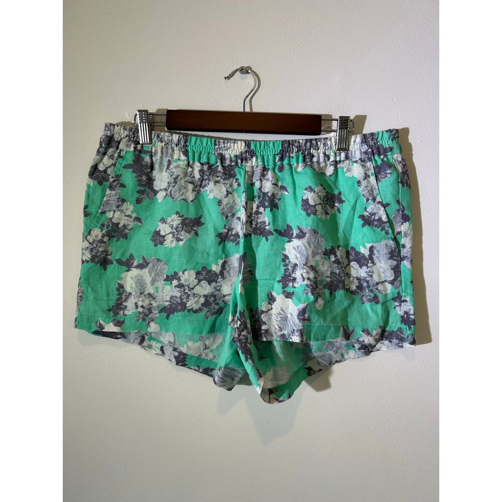 Kut from the Kloth shorts womens size 12 linen blend turquoise floral pattern